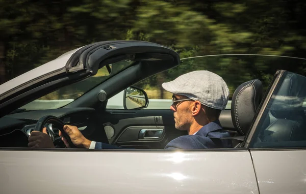 Wealthy Middle Age Man Driving Convertible Car — Stock Photo, Image