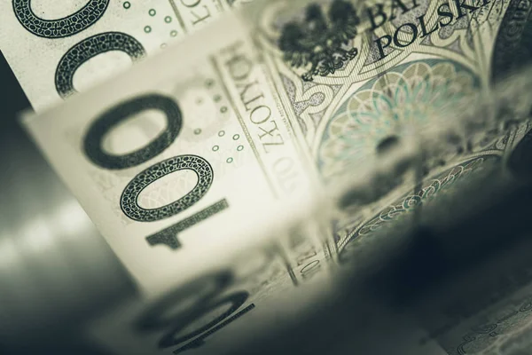 One Hundred Polish Zloty Banknotes Closeup Photo Фінансова Тема Польської — стокове фото