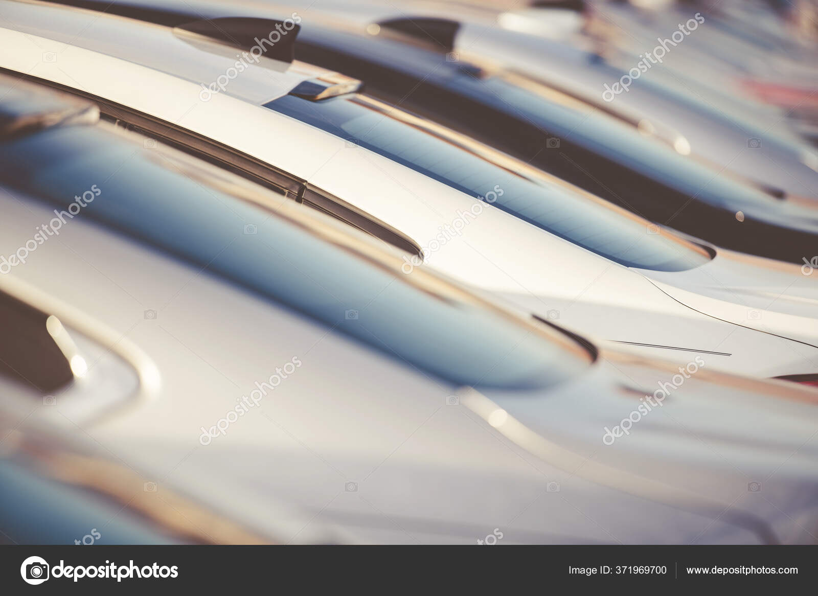 Close Vehicle Inventory Brand New Cars Parked Lot Car Dealership Stock