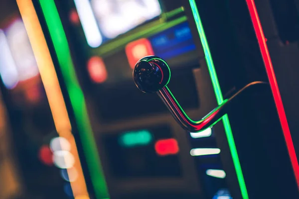 Närbild Handtaget Gammaldags Spelautomat Casino — Stockfoto