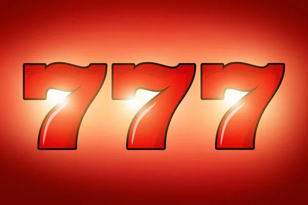 Lucky Number Seven Repeated Three Times On Red Bright Background With Blazing Yellow Spot Lights.