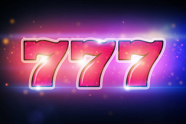 Concept Of Three In Row Lucky Seven Numbers Suspended In Dark Space. 