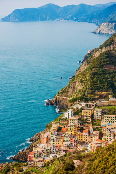 Вид Воздуха Итальянскую Прибрежную Рыбацкую Деревню Риомаджоре Районе Cinque Terre — стоковое фото