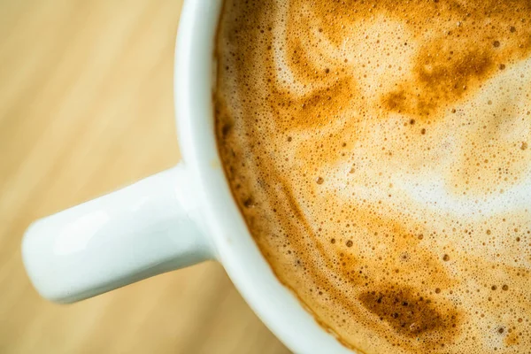 Barista Theme White Cup Fresh Made Foamy Cappuccino Close Photo — Stock Photo, Image