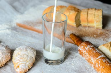 Süt ekmek arka planda koy