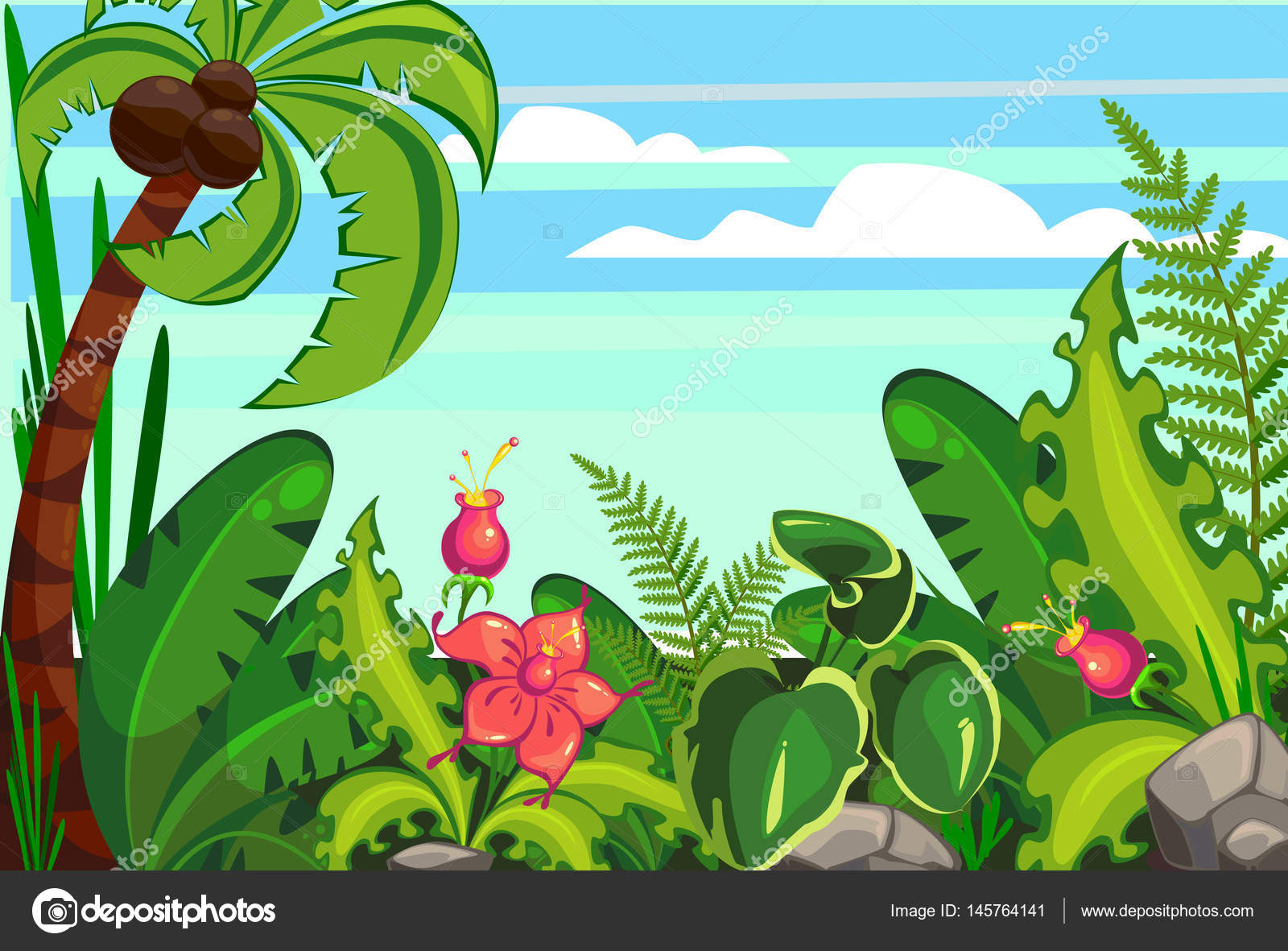 Cartoon jungle for backgrounds Stock Vector by ©Bodanochka 145764141, image size:1600x1181