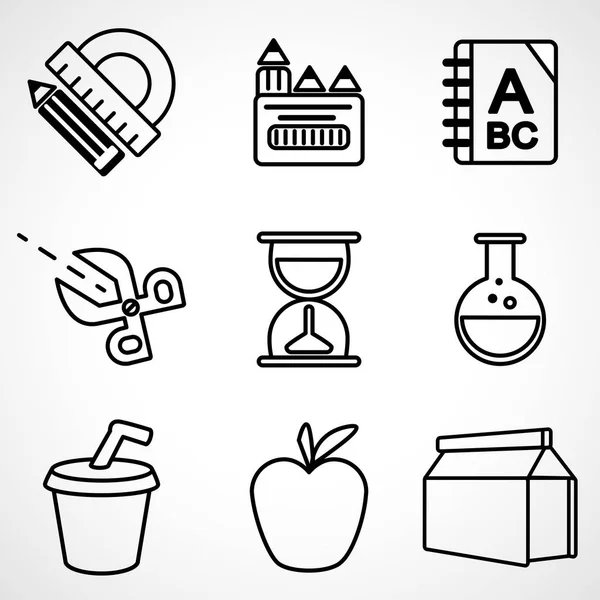 A set of black and white school icons — Stock Vector