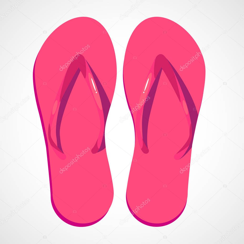 Two swimwear sandles isolated on white background. Cartoon pink beach slippers