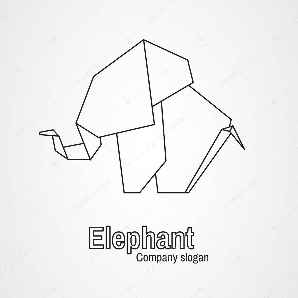 Origami logo contour elephant on a white background. Vector illustration