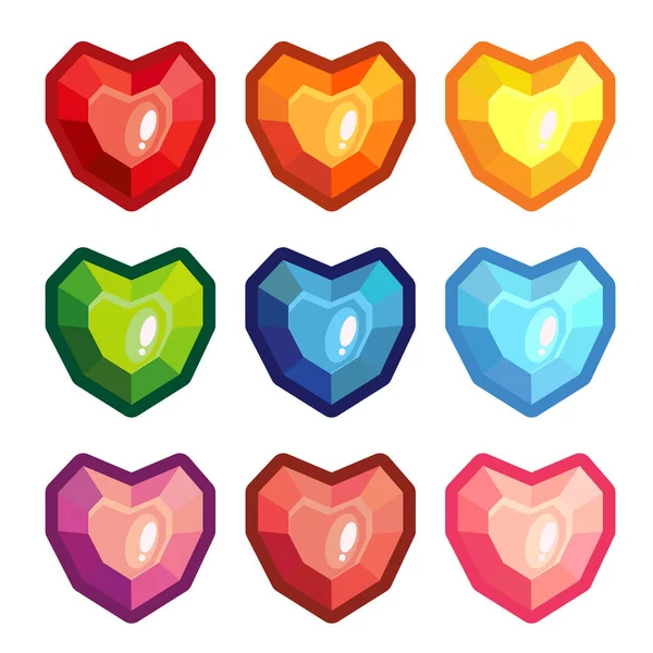 Conjunto de piedras de colores en forma de corazón — Vector de stock