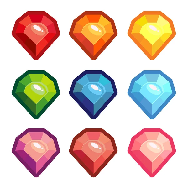 A set of colored crystals with a contour — Stock Vector