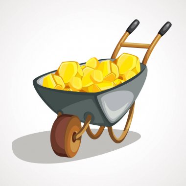 Cartoon wheelbarrow with gold clipart