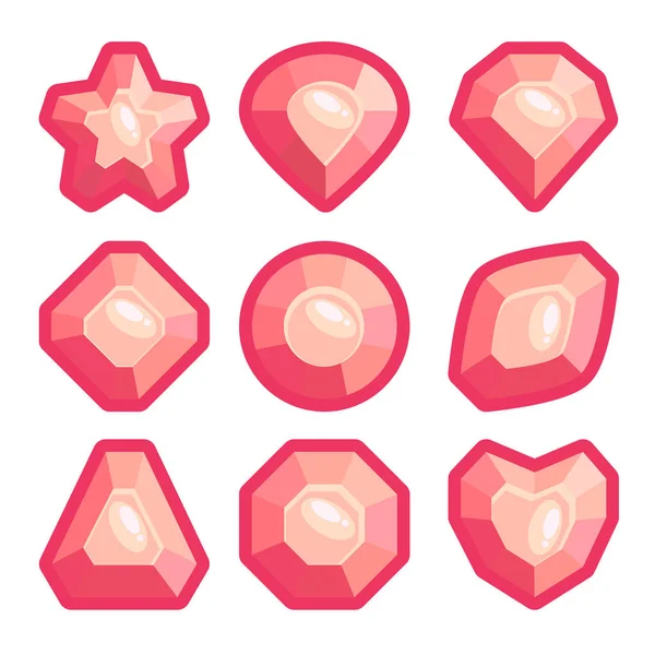 Un conjunto de emblemas rosas de piedras preciosas — Vector de stock