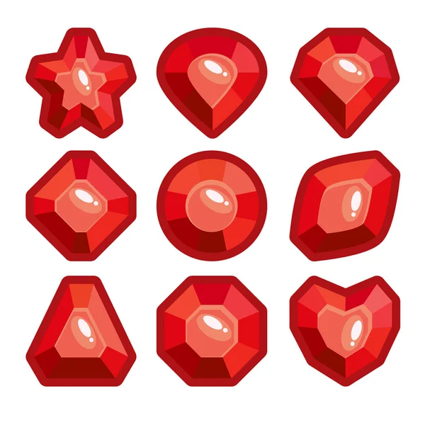 A set of red emblems of precious stones — Stock Vector