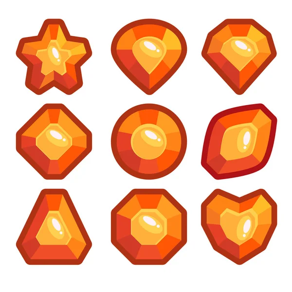Una serie di emblemi arancioni di pietre preziose — Vettoriale Stock