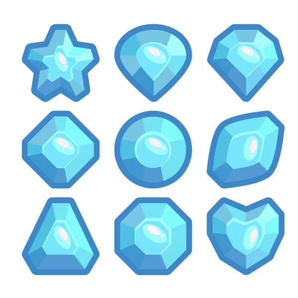 A set of blue emblems of precious stones — Stock Vector