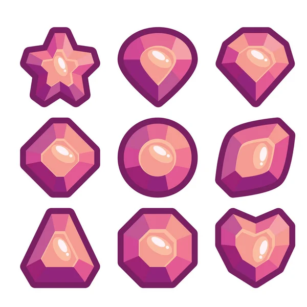 Un conjunto de emblemas violetas de piedras preciosas — Vector de stock