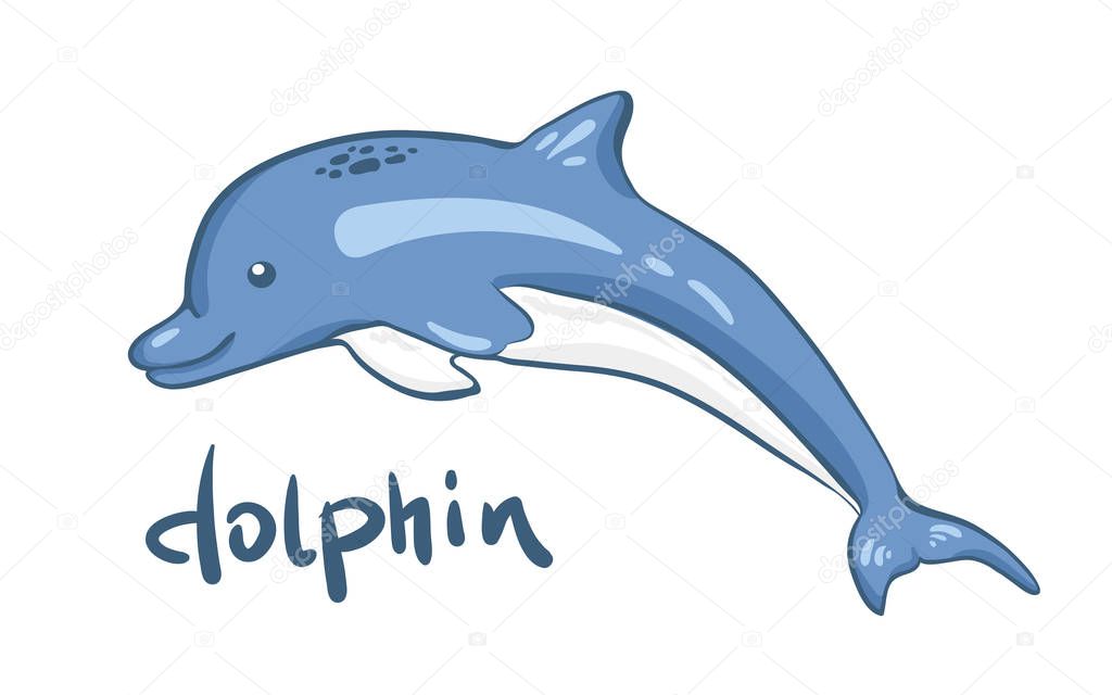 Vector illustration of a funny dolphin jumping fun on a white background. hand drawing