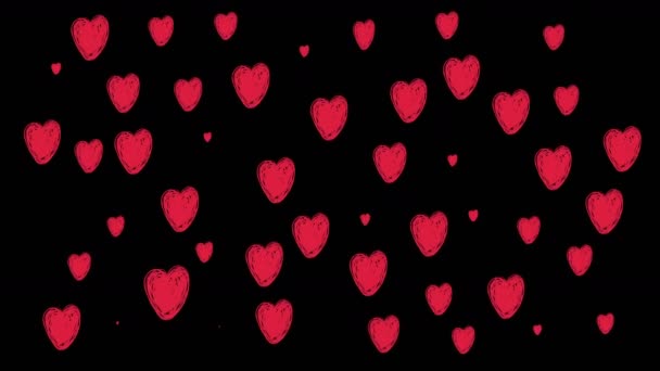 Serce, wiele serc. serce różowy na czarnym tle Tło serca, płótno, clipart serc. Kreskówka, animowana kreskówka. na Walentynki kartka okolicznościowa projekt ruchu, 8 marca, dzień kobiet 4k — Wideo stockowe