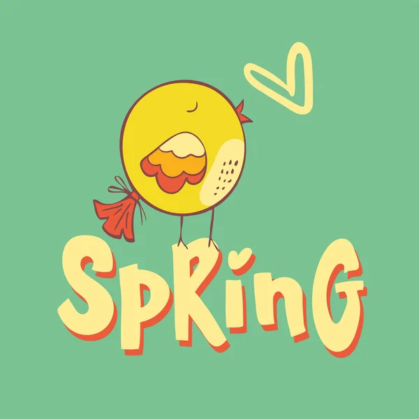 Cute Bird Hello Spring Hand Sketched Logotype Badge Typography Icon — Stock Vector