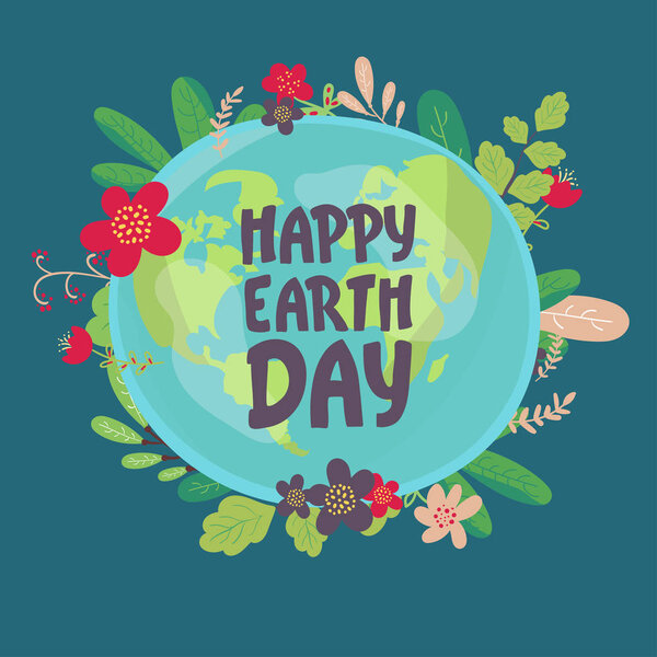 зеленая Земля с цветами. Концепция спасения Земли. Абстрактный векторный иллюстративный фон. рисование вручную
