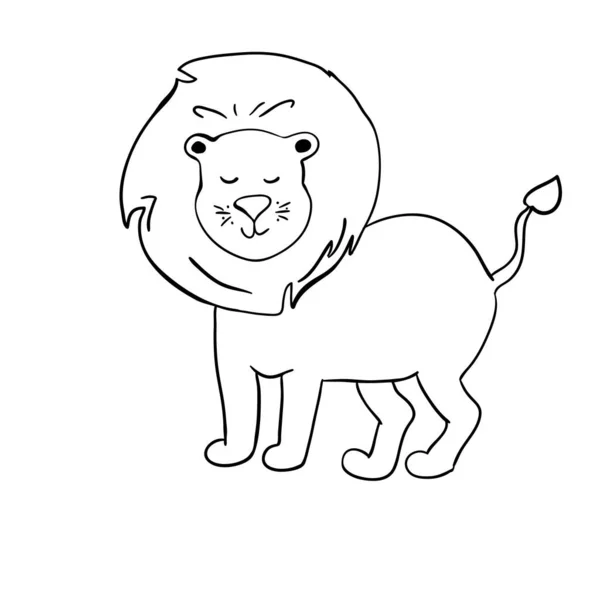 Croquis Drôle Dessin Animé Lion Noir Blanc Objets Isolés Illustration — Image vectorielle