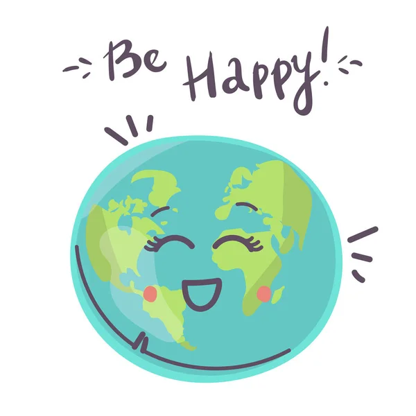 Mutlu Dünya Gezegeni Karakteri Gülen Surat Vektörü Illüstrasyonlu Sevimli Dünya — Stok Vektör