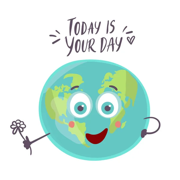 Happy Earth Planet Personaggio Simpatico Globo Con Faccina Sorridente Con — Vettoriale Stock