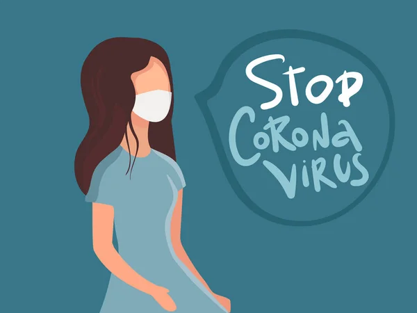 Dívka Ilustraci Vektoru Lékařské Masky Zastavit Koronavirus Plochá Ženská Postava — Stockový vektor