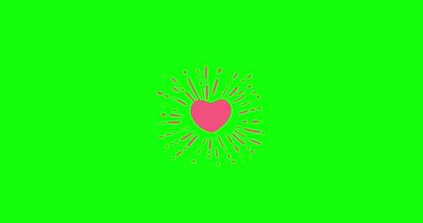 Corazón, muchos corazones. Pantalla verde Corazones animados de corazones. dibujo a mano de dibujos animados, animado saludo cartoon.explosion en un estilo plano — Vídeo de stock