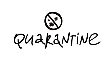 Karantinaya alın. Beyaz arka planda siyah kelime. Simge, harfler. Beyaz üzerine Vektör İllüstrasyonu. Karantina Metni. Sağlık Bakım Konsepti. Şablon karantina işareti