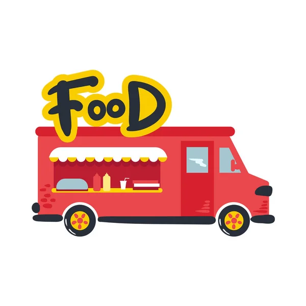 Cartoon Fast Food Caminhão Comida Carro Fundo Branco — Vetor de Stock