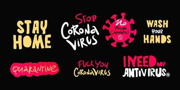 Lettering Phrase Set Coronavirus Take Care Yourself Quarantine Stay Home — Stockový vektor