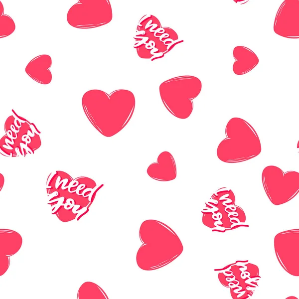 Patrón Sin Costuras Corazón Rosa Dibujado Mano Con Letras Necesito — Vector de stock