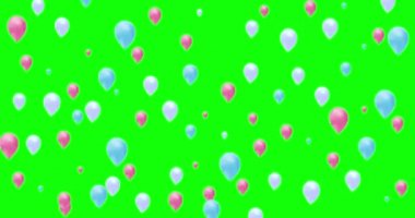 Yeşil ekran. Renkli bayraklı balonlar, Festive ve Party Video Arkaplanı, bir sürü renkli balon. Tam HD, 4K. Mutlu yıllar çocuklar..