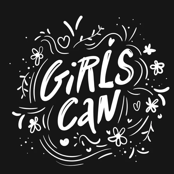 Kız, kalplerle el çizimi vektör harfleri çizebilir. Feminizm sloganı. Kadın motivasyon alıntılı vektör illüstrasyonu. Kadınlar günü için. Vector ilham verici harfler. posterler, baskılar, kartlar, afişler.