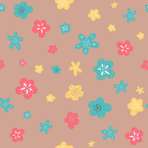 Nahtlose Vektor Doodle Blumenmuster Frühling Sommer Hintergrund Handgezeichnetes Oberflächenmuster Mit — Stockvektor