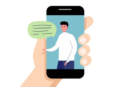 Müşteri ve operatör, web sayfası için 7 / 24 çevrimiçi teknik destek. Vektör illüstrasyon erkek yardım hattı operatörü müşteriye tavsiyede bulunuyor. Çevrimiçi asistan, sanal yardım servisi akıllı telefon