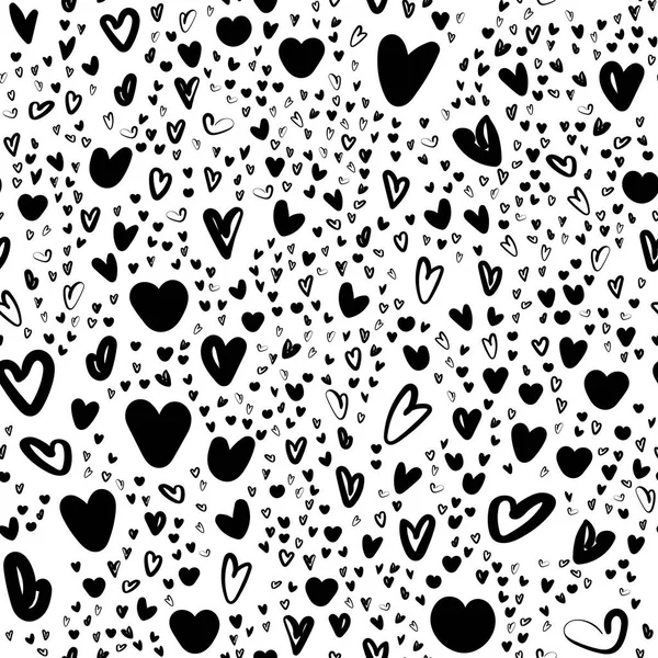 Schwarz Mit Nahtlosem Muster Valentines Hintergrund Mit Kritzelherzen Handgezeichnetes Muster — Stockvektor