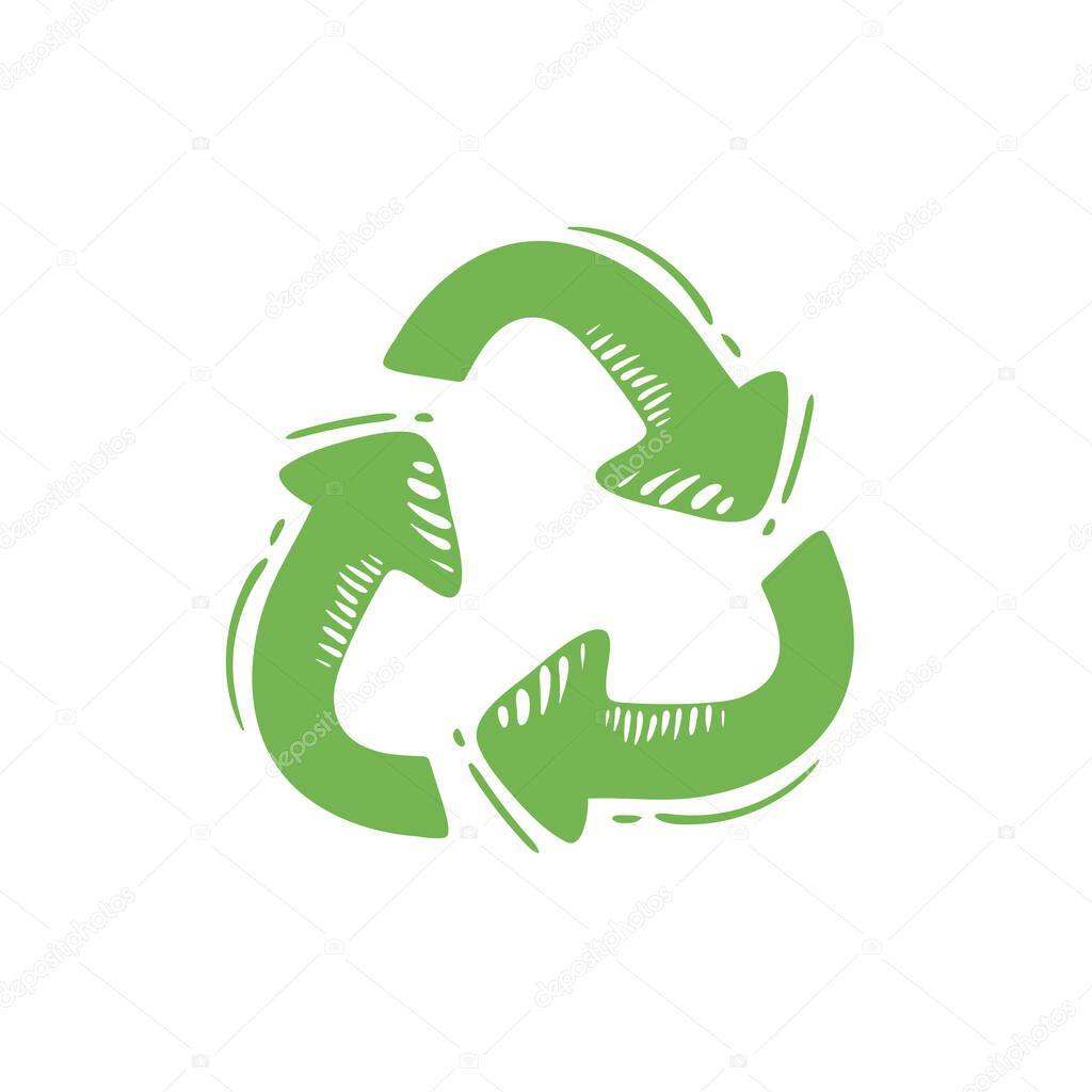Recycle color icon. Hand drawing Zero waste lifestyle. Eco friendly. Pollution prevention symbol. Environment protection. Template for web page, app, promo. UI UX GUI design element.