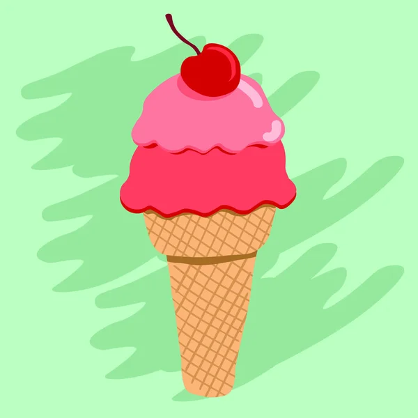 蛋卷冰淇淋与樱桃 — 图库矢量图片