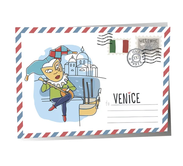 Card Postcard Venice Vector — Stock Vector