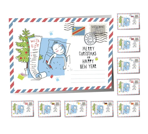 Nouvel An Carte postale Liste de souhaits de Noël 2017 — Image vectorielle