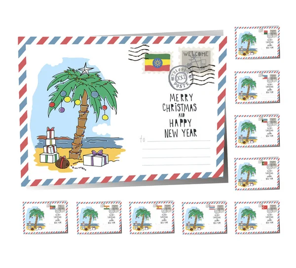 Nieuwjaar briefkaart kerst palm 2017 — Stockvector