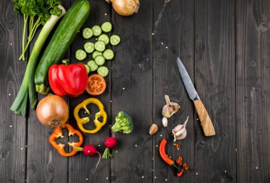 Fresh vegetables and knife  clipart