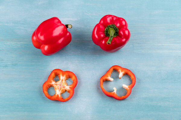 Peppers on wooden table 