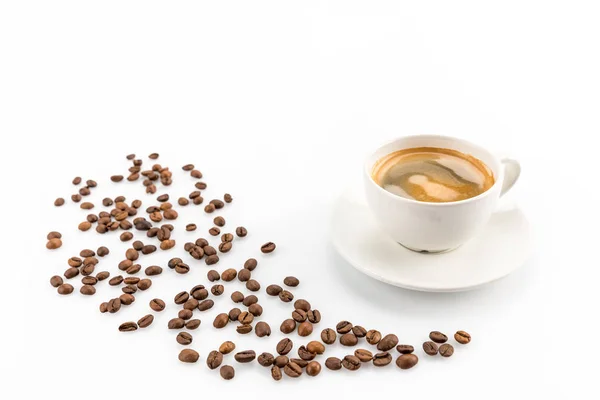Coffee beans and cup of coffee — Stock Photo, Image