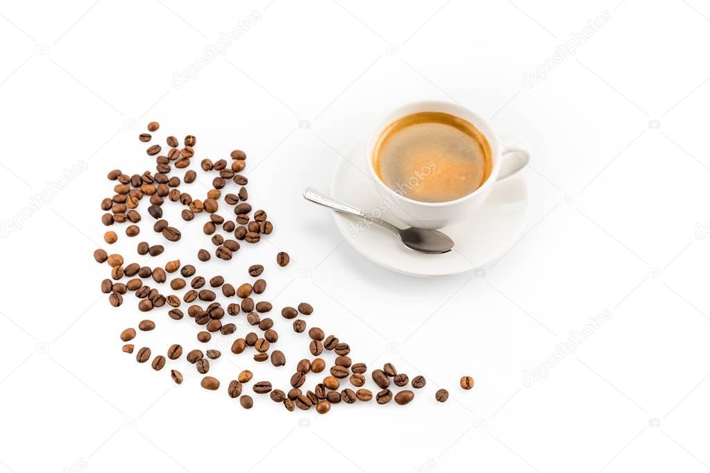 coffee beans and cup of coffee