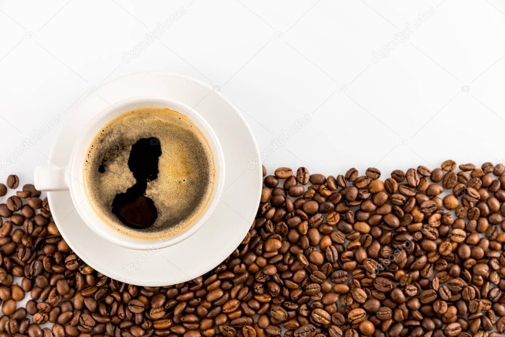 espresso coffee with coffee beans