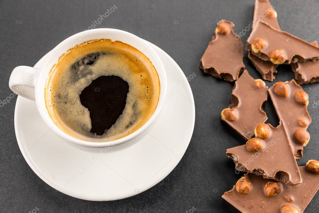 espresso coffee with chocolate